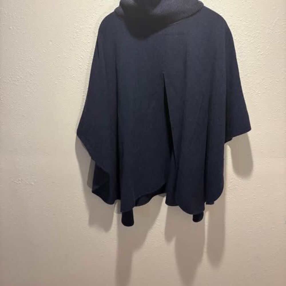 ShannieGirl Cheyenne Knit Poncho Sweater Navy Blue Denim Cowl Neck One Size
